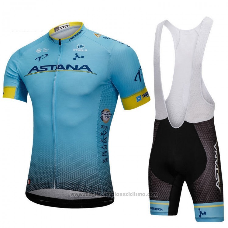 2018 Abbigliamento Ciclismo Astana Blu Manica Corta e Salopette